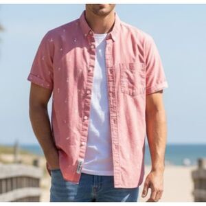 VANS Off the Wall Button down short sleeve cotton shirt, palm trees Size XL